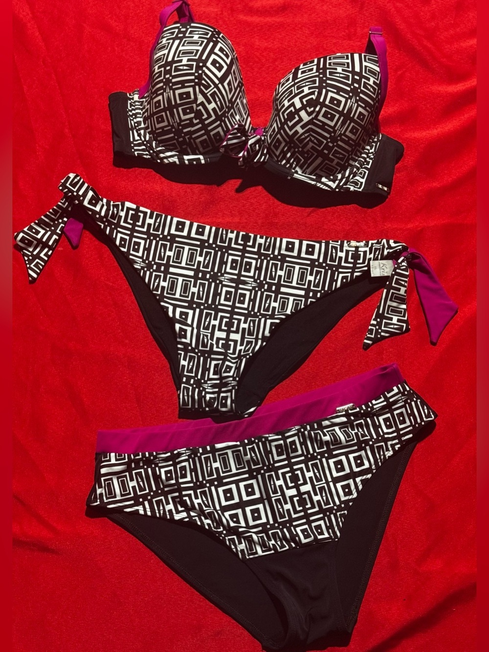 Black & White Geometric Bikini with Magenta Accents